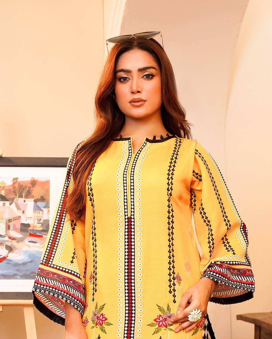 Yellow Storm Co-Ord Set – Silky Lawn 2-Piece (Stitched)